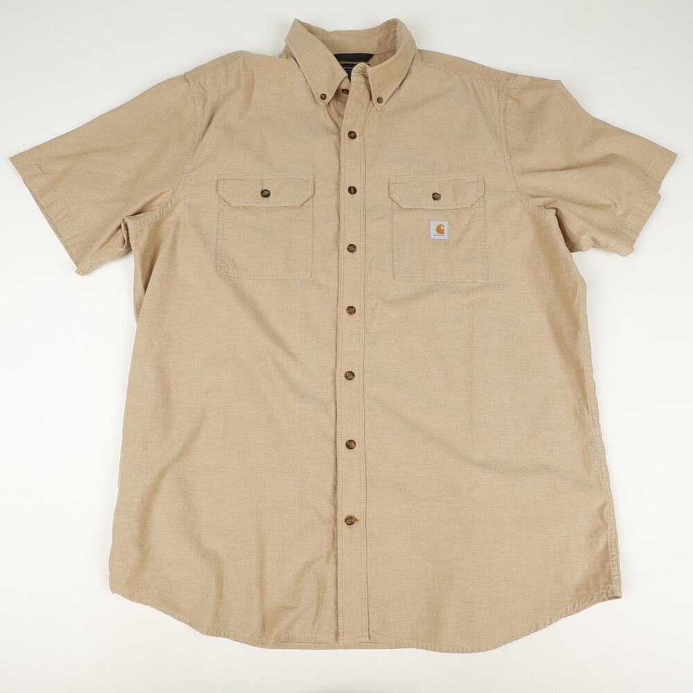 Carhartt Mens XL Tall Short Sleeve Button Down Loose Fit Shirt Workwear Brown